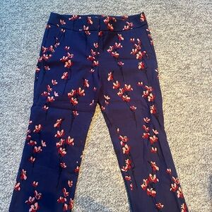 LOFT Navy and Red Floral Trousers